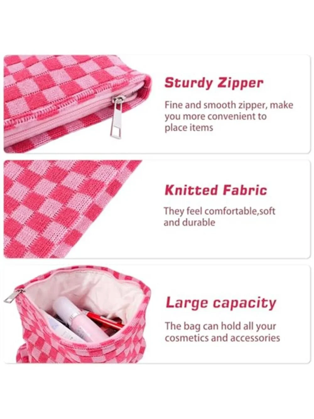 3Pcs Makeup Bag Checkered Cosmetic Bag Set Travel Toiletry Bags